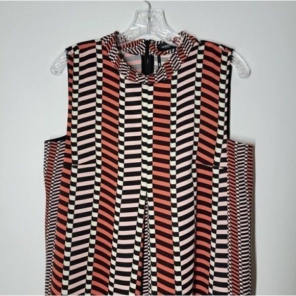 MARELLA Rina Pleated A-Line Geometric Print Dress Black Orange Medium - Picture 14 of 16